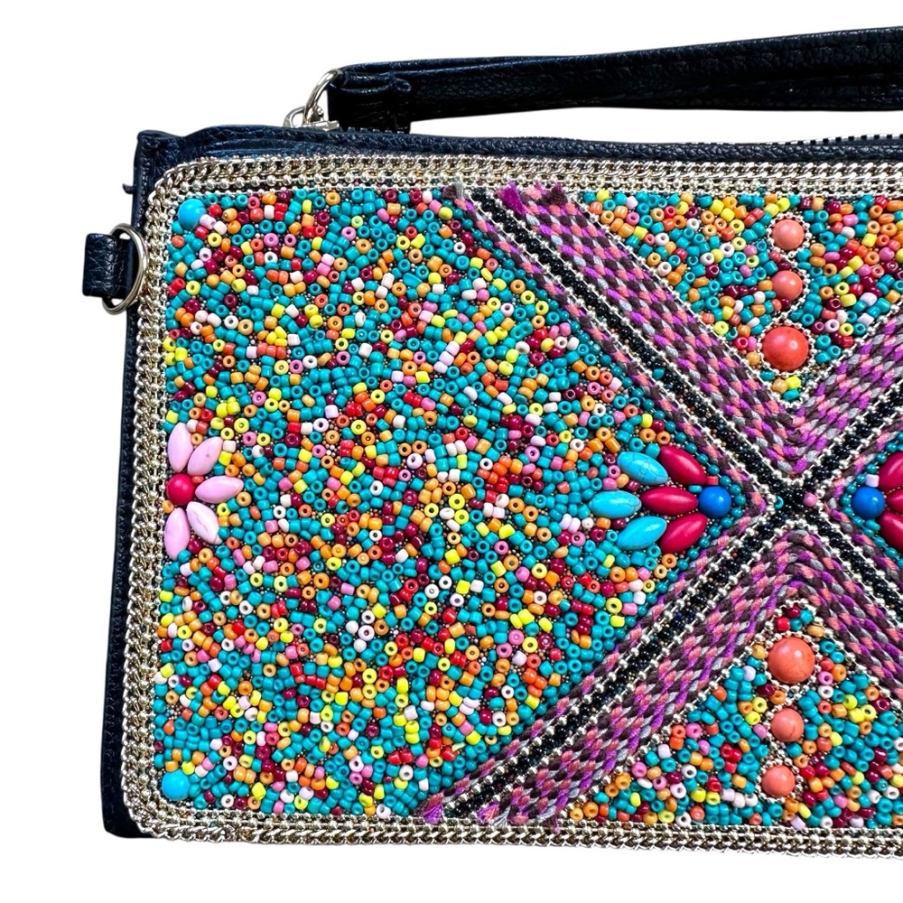 COCO + CARMEN Beaded Colorful Clutch Envelope Artisan Bag Shoulder Strap NWT - Picture 4 of 11